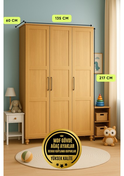 Alin Wood 3 Kapaklı Dolap | Mdf Gövde | Ağaç Ayaklar | Fonksiyonel ve Şık Tasarım fiyatları