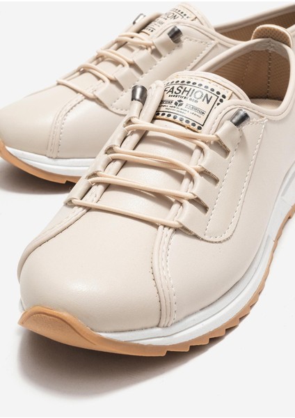 Yumuşak Tabanlı Lastik Bağcıklı Kadın Ayakkabı Bej Cilt modelleri