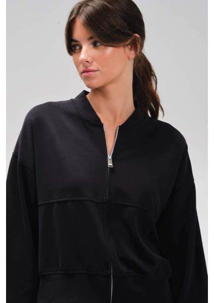 Kadın Uzun Kol Fermuarlı Düz Paça Siyah Eşofman Takım C8T3N1 modelleri