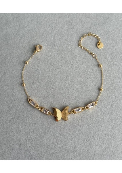 Çelik Gold Kelebek Zarif Hediyelik Bileklik
