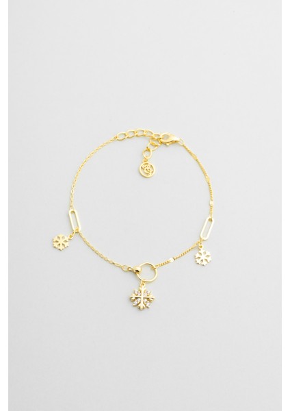 Kar Tanesi 18 Ayar Sarı Altın Kaplama 20 cm Gümüş Minimal Halhal