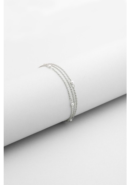 Venüs 18 Ayar Beyaz Altın Kaplama 19 cm Gümüş Inci Bileklik