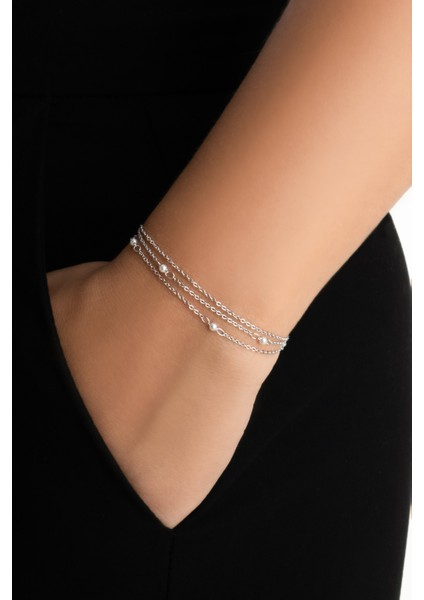 Venüs 18 Ayar Beyaz Altın Kaplama 19 cm Gümüş Inci Bileklik fiyatları