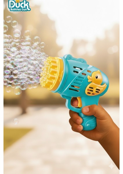 Duck Çok Delikli Pilli Köpük Atan Tabanca Oyuncağı Mavi Hediyelik Bubble Gun