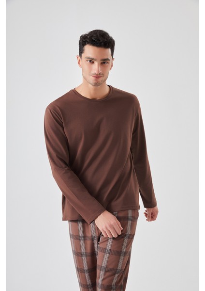 Erkek Pamuklu Uzun Kollu Ekose Desenli Pijama Takımı fırsatları