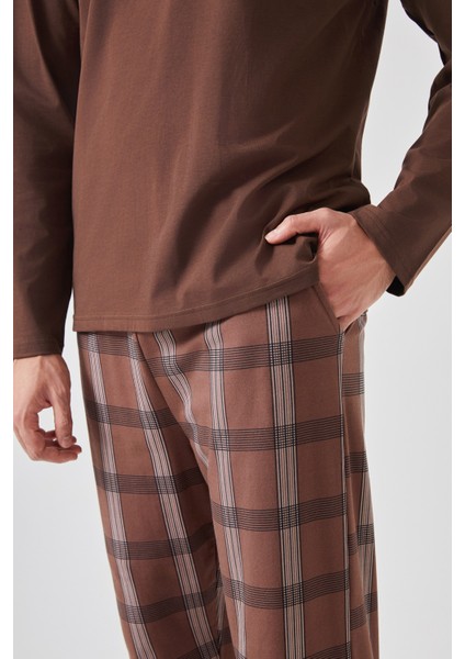 Erkek Pamuklu Uzun Kollu Ekose Desenli Pijama Takımı indirimleri