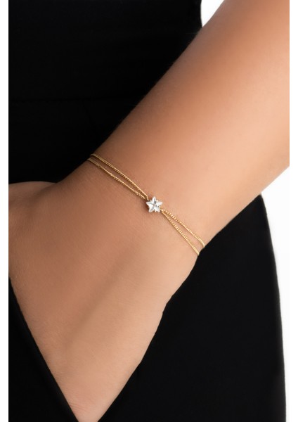 Sirius Yıldızı 18 Ayar Sarı Altın Kaplama 18 cm Gümüş Bileklik fiyatları