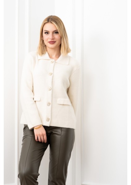 Süs Cep Kapaklı Yün Peluş Ceket Hırka 4560