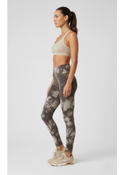 Kadın Yüksek Bel Bağlama Desenli Spor Tayt – Bordo ve Haki modelleri