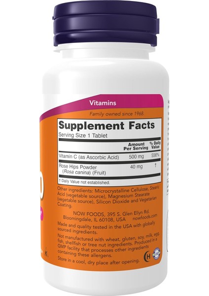 Vitamin C-500 With Rose Hips Antioxidant Protection 100 Tablet fiyatları