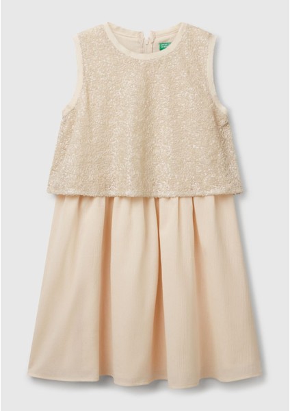 Kız Çocuk Ekru Bnt-G Pullu Elbise