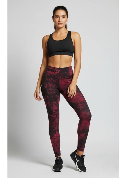 Kadın Yüksek Bel Bağlama Desenli Spor Tayt – Bordo ve Haki fırsatları