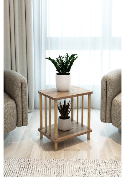 Modern Tasarım Ahsap Yan Sehpa- Bitki ve Kitap Sehpası