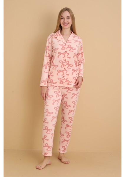 Fwn 1608 Boydan Düğmeli Polar Kumaşlı Kışlık Kadın Pijama Takımı modelleri
