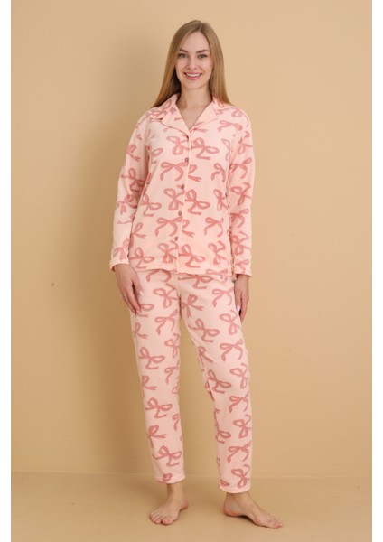 Fwn 1608 Boydan Düğmeli Polar Kumaşlı Kışlık Kadın Pijama Takımı fırsatları