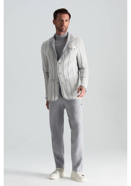 Kaşmir-Ipek-Yün Karışım M Desenli Açık Gri Triko Blazer Ceket fiyatları