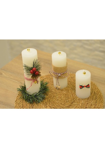 Yılbaşı Temalı Dekoratif Silindir Mum Seti (3’lü) – 10CM / 15CM / 20CM – Uzun Yanış Süreli fiyatları