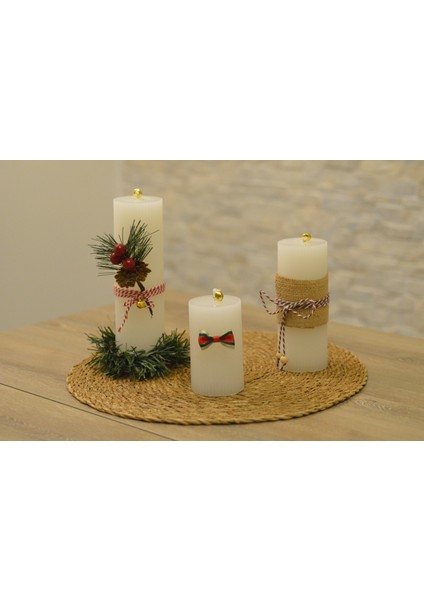 Yılbaşı Temalı Dekoratif Silindir Mum Seti (3’lü) – 10CM / 15CM / 20CM – Uzun Yanış Süreli indirimleri