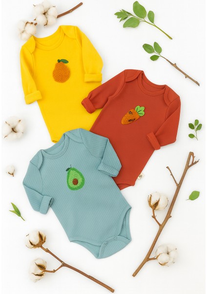 3lü Mevsimlik Çıtçıtlı Body Zıbın 0-3 Ay/3 Yaş Arası Nakışlı %100 Pamuk Unisex Kız Erkek Bebek&çocuk