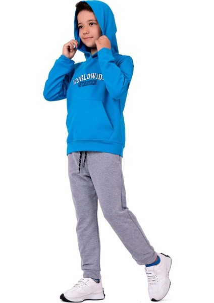 Erkek Çocuk Worldwide Winner Nakışlı Kanguru Cepli Kapüşonlu Eşofman Takımı