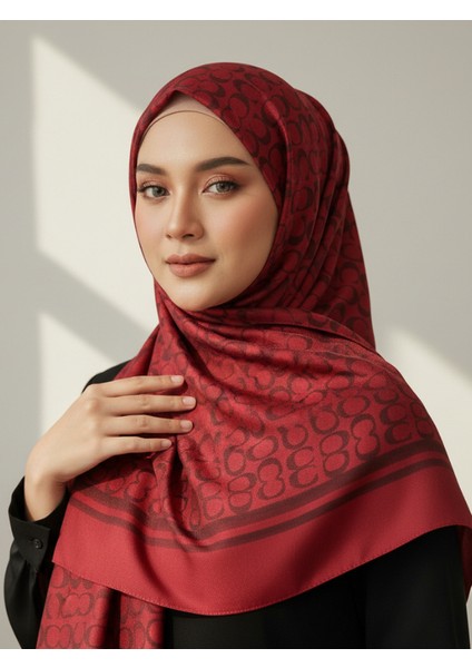 C Desen Bordo Kırmızı Çift Taraflı Jakar Şal