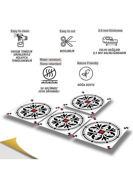 Kendinden Yapışkanlı Fayans Kaplama Kırmızılı Yuvarlak Solo Desenli Pvc Karo 30X30 cm (11 Adet) 1 M² fiyatları
