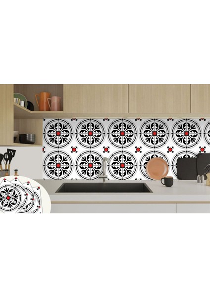 Kendinden Yapışkanlı Fayans Kaplama Kırmızılı Yuvarlak Solo Desenli Pvc Karo 30X30 cm (11 Adet) 1 M² indirimleri