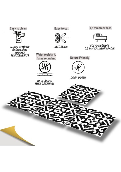 Kendinden Yapışkanlı Seramik ve Yer Döşemesi Hatayi Desenli Pvc Karo 30X30 cm (56 Adet) 5 M² fiyatları