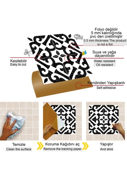 Kendinden Yapışkanlı Seramik ve Yer Döşemesi Hatayi Desenli Pvc Karo 30X30 cm (56 Adet) 5 M² modelleri