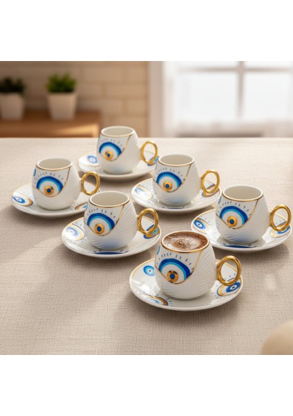 Evil Eye Nazar Boncuğu Desenli 6 Kişilik Porselen Kahve Fincan Takımı fiyatları
