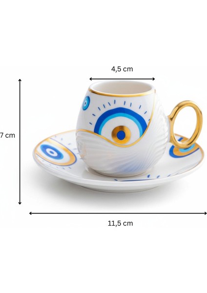 Evil Eye Nazar Boncuğu Desenli 6 Kişilik Porselen Kahve Fincan Takımı modelleri