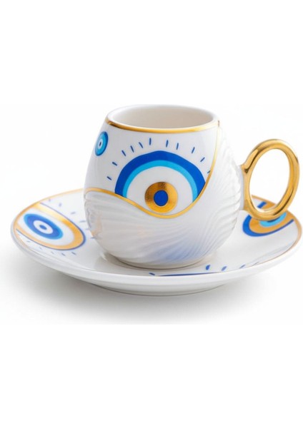 Evil Eye Nazar Boncuğu Desenli 6 Kişilik Porselen Kahve Fincan Takımı fırsatları