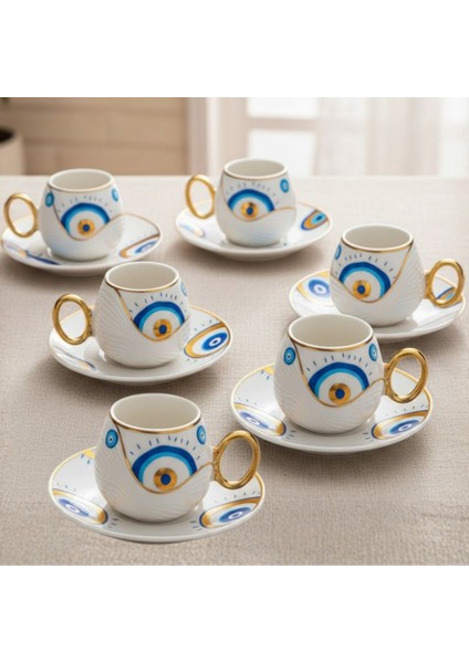Evil Eye Nazar Boncuğu Desenli 6 Kişilik Porselen Kahve Fincan Takımı indirimleri