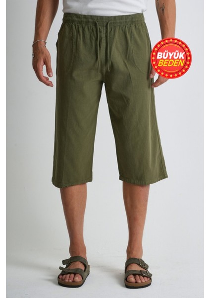 Erkek Büyük Beden %100 Pamuk Keten Görünümlü Kapri E203-56