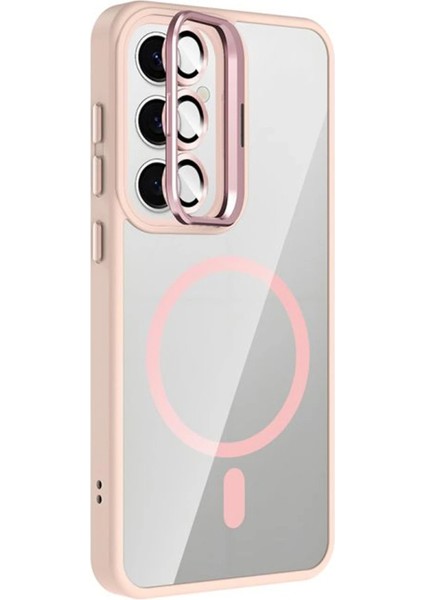 Samsung Galaxy S25 Remim Lensli Magsafe Standlı Kapak - PEMBE-(5796) - M105R759-K53105 modelleri