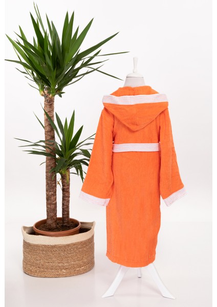 Kapşonlu Kız Erkek Lüx Kadife Çocuk Bornozu Turuncu fiyatları