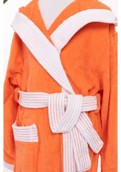Kapşonlu Kız Erkek Lüx Kadife Çocuk Bornozu Turuncu fırsatları