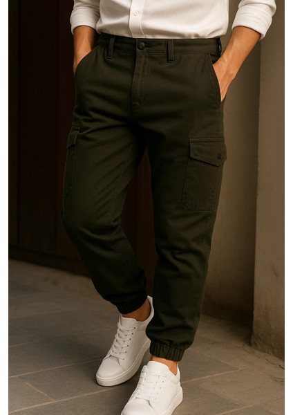 Erkek Trend Günlük Lastikli Haki Taktik Kargo Pantolon