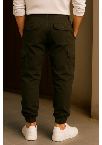 Erkek Trend Günlük Lastikli Haki Taktik Kargo Pantolon