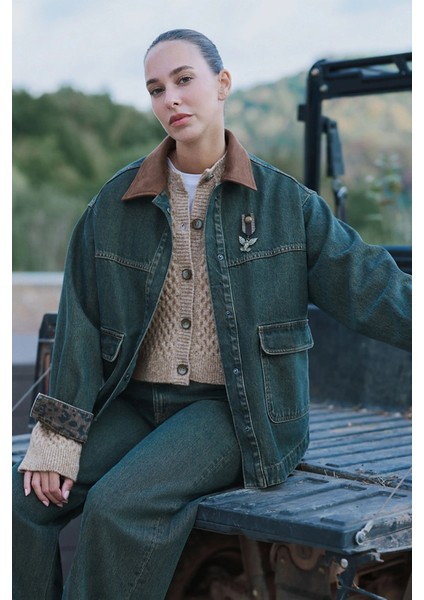 Kadın Koton x Sima Tarkan - Uzun Kollu Bisiklet Yaka Düğmeli Saç Örgü Triko Hırka 6WAK90412HT