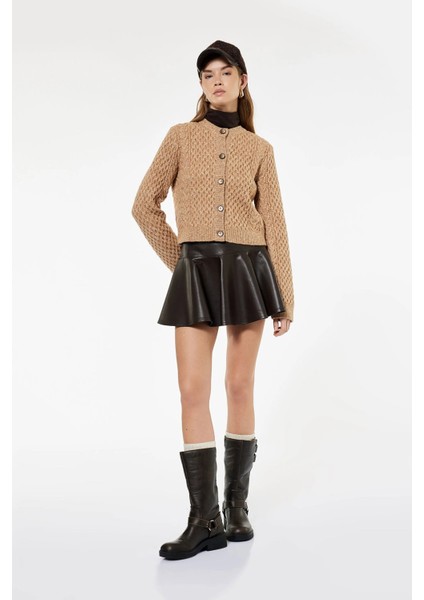 Kadın Koton x Sima Tarkan - Uzun Kollu Bisiklet Yaka Düğmeli Saç Örgü Triko Hırka 6WAK90412HT modelleri