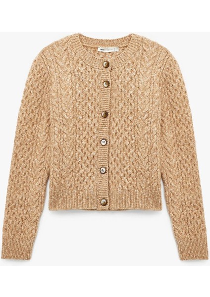 Kadın Koton x Sima Tarkan - Uzun Kollu Bisiklet Yaka Düğmeli Saç Örgü Triko Hırka 6WAK90412HT fırsatları