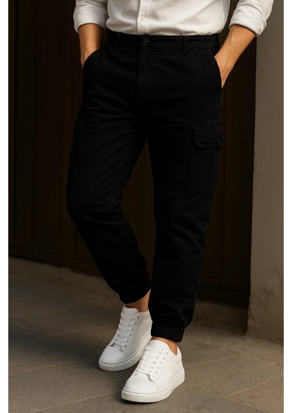 Erkek Trend Günlük Lastikli Siyah Taktik Kargo Pantolon fiyatları