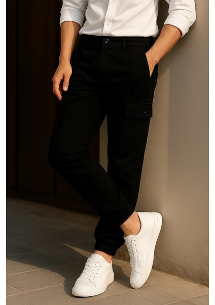 Erkek Trend Günlük Lastikli Siyah Taktik Kargo Pantolon fırsatları