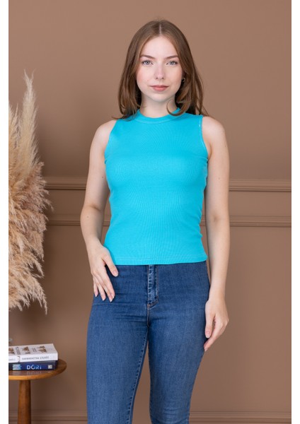 Kaşkorse Sıfır Kol Bisiklet Yaka Atlet Bluz