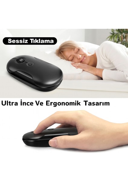 NRT-180 Şarj Edilebilir Sessiz Bluetooth Kablosuz Mouse – 2.4 Ghz, Uzun Pil Ömrü, Ince Tasarım fiyatları