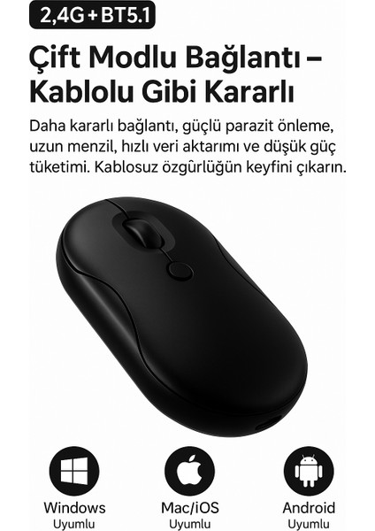 NRT-180 Şarj Edilebilir Sessiz Bluetooth Kablosuz Mouse – 2.4 Ghz, Uzun Pil Ömrü, Ince Tasarım modelleri