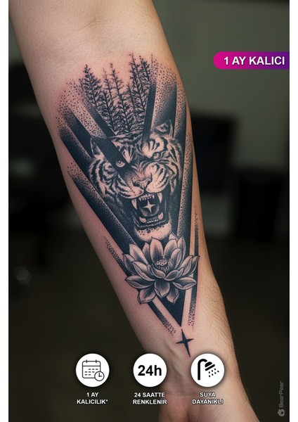 1 Ay Kalıcı Kaplan Dövmesi Bilek Kol Omuz Göğüs Dövmesi