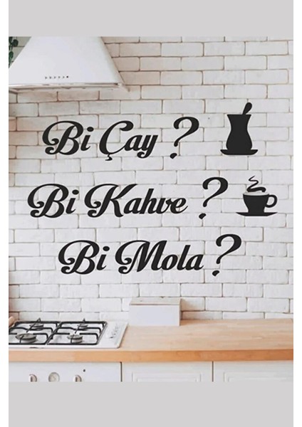 Bi Kahve-Bi Çay-Bi Mola Yazılı Ahşap Mutfak Dekoru 60X50CM