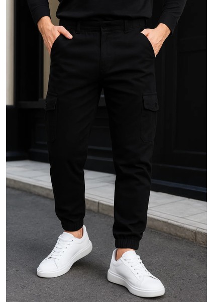 Erkek Günlük Trend Lastikli Siyah Kargo Pantolon fiyatları
